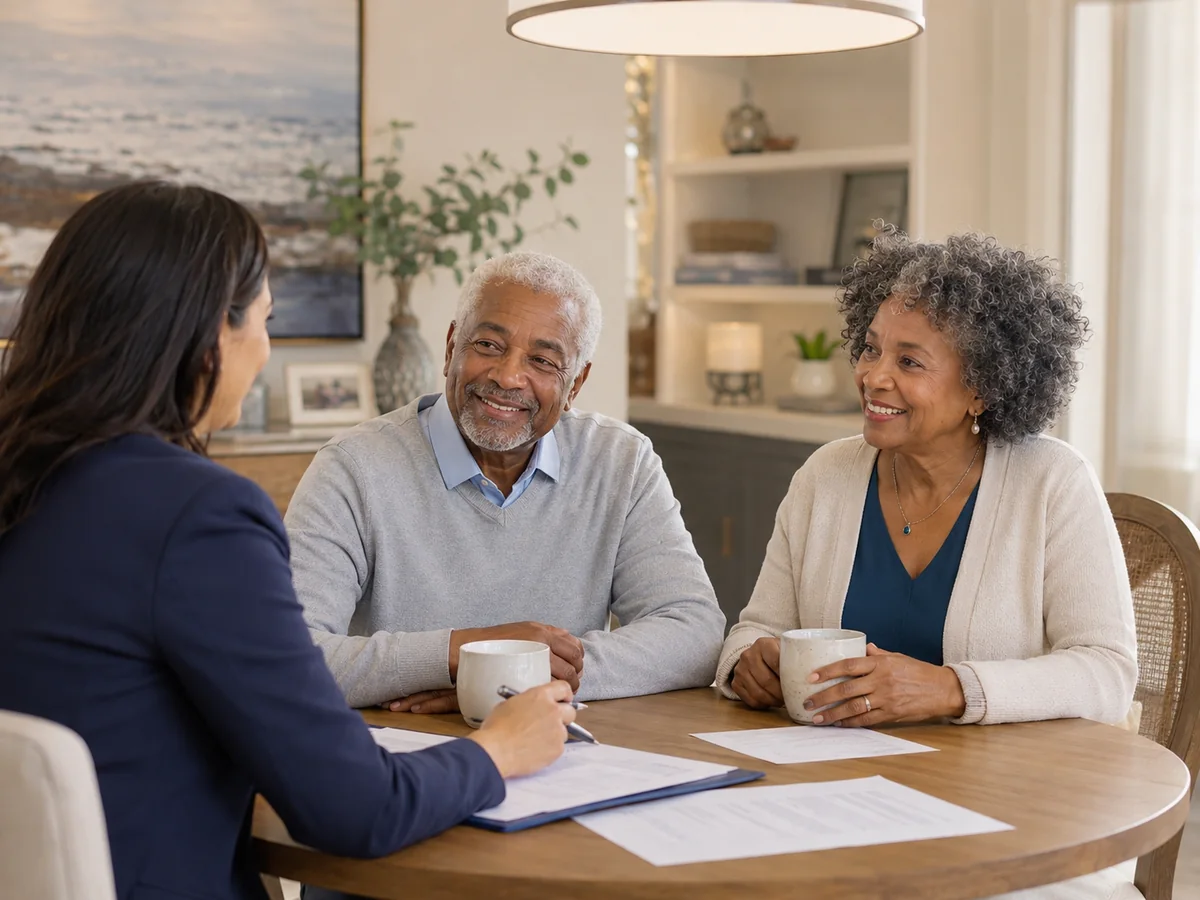 Family gathered at a table for a care planning conversation