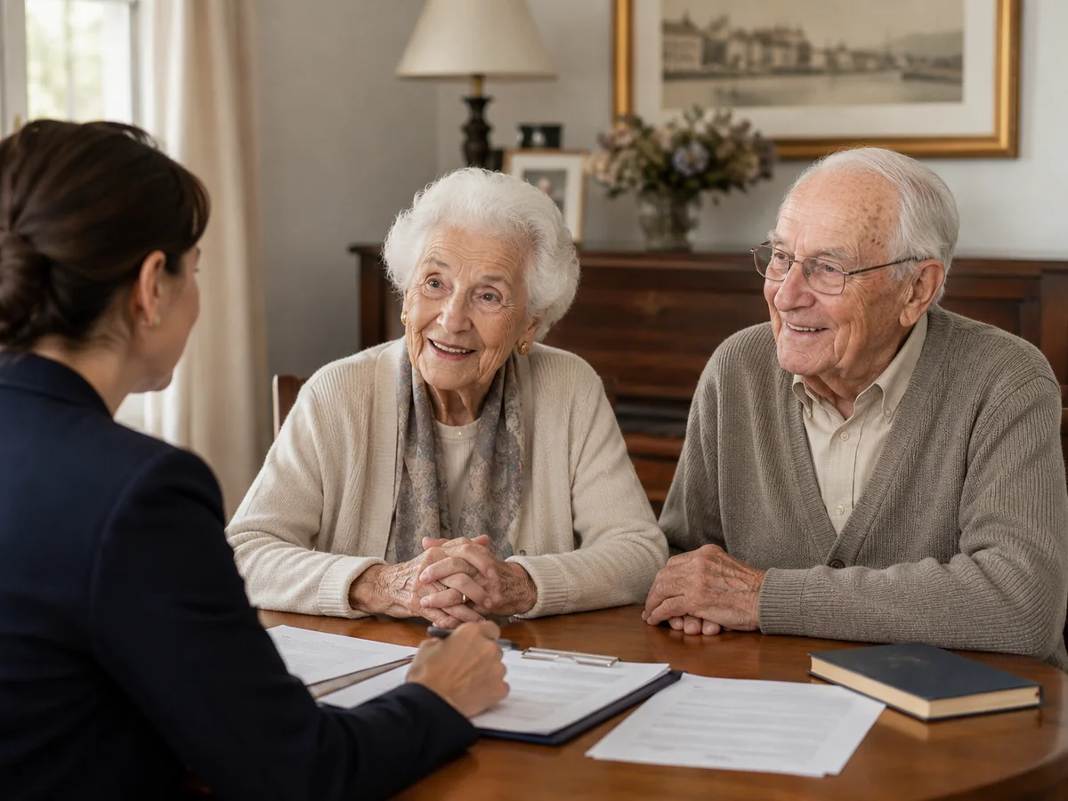 Senior couple in a consultation at a table